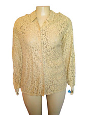 Lane Bryant Designs & Co. Button Down 26/28 Beige Embroidered Blouse Top