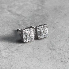 7mm Square Moissanite Cluster Earrings, 0.71ct Diamond Studs