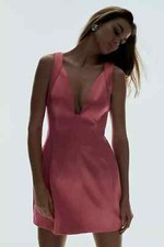 Anthropologie Sleeveless Plunge Satin Mini Dress in Pink Size UK 8