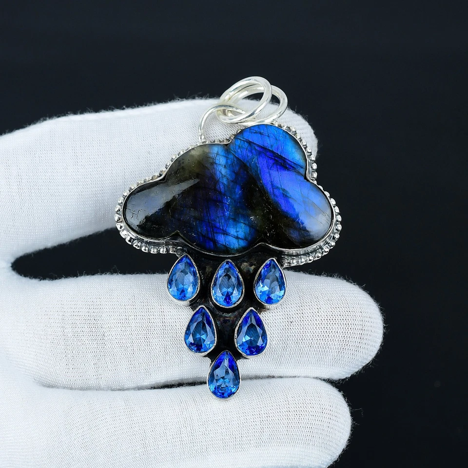 Облачный лабрадорит драгоценный камень серебро 925 пробы кристалл подвеска для любви подарки - Изображение 2 из 4