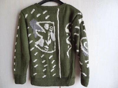 Pull jacquard fait main, Vert bronze, blanc et gris, taille S - Photo 1/4