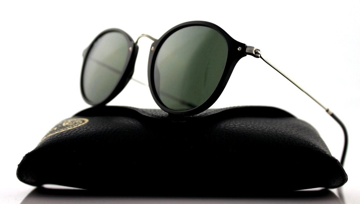RARE New RAY-BAN ROUND FLECK Black Silver Green Glass Lens  display picture 2