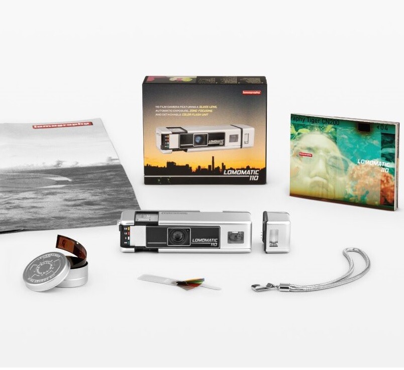 NEW ! Lomography Lomomatic 110 Film Camera & Flash Metal Edition