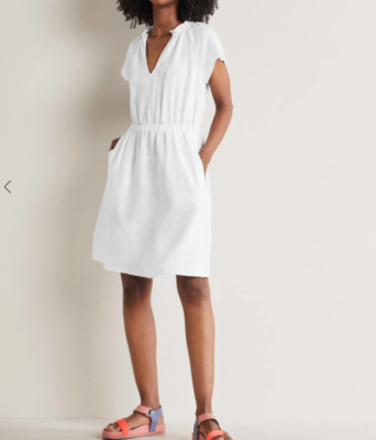 Boden Womens Short Sleeve Linen Dress Knee Length UK 14L US 10L White D0252  NWT | eBay
