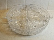 Vintage Imperial Glass Cape Cod Tab Handled 4 Section Round Relish 9 1/2" 