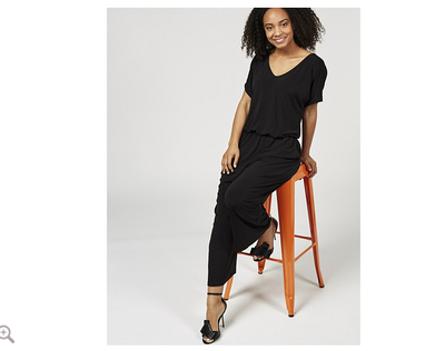 Kim Co Brazil Jersey Short Sleeve Gaucho Jumpsuit W Pockets