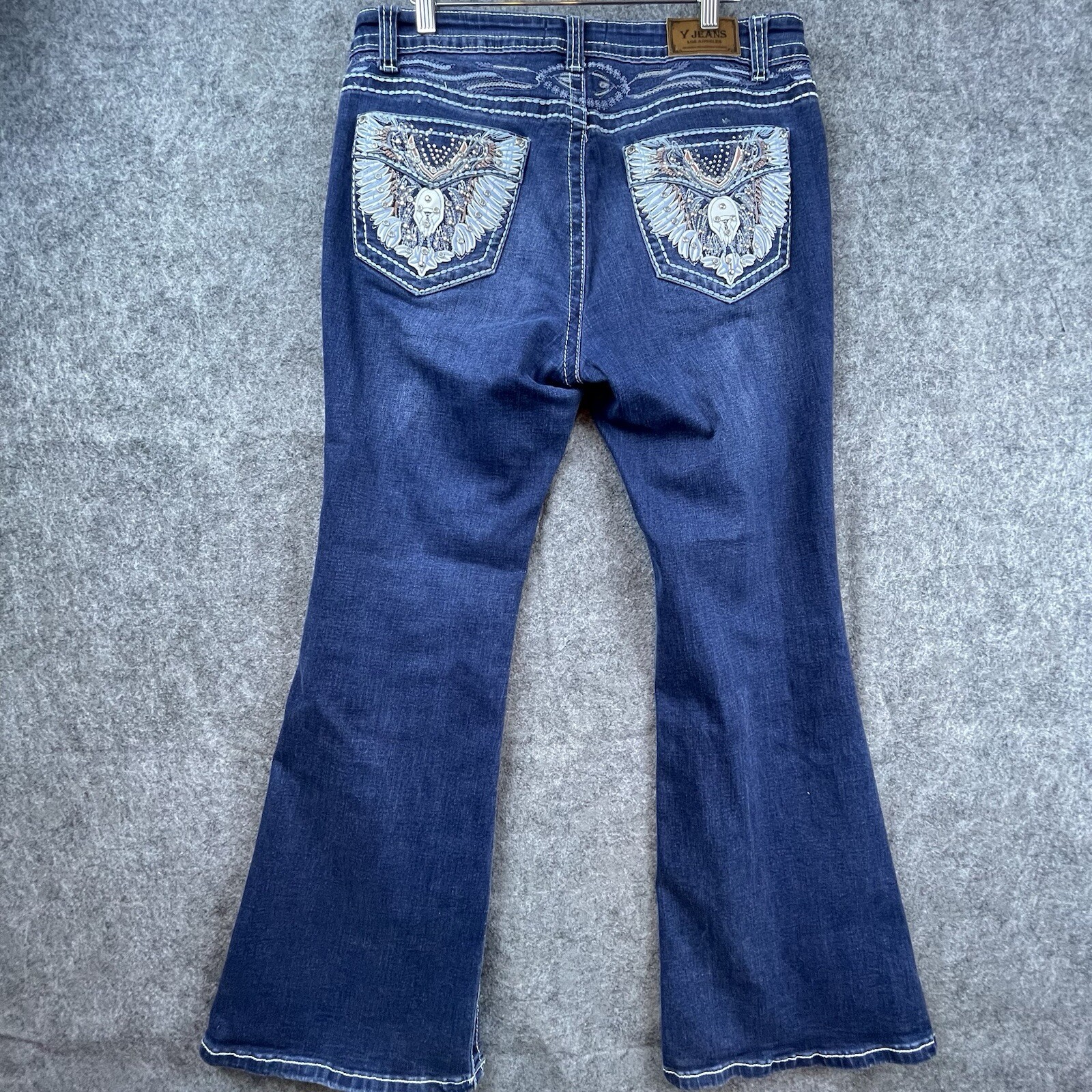 Y Jeans Los Angeles Women's Flare Rhinestone & Stud Embellished Wings Design