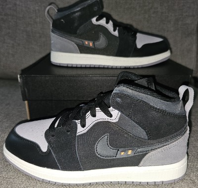 Little Kid's Jordan 1 Mid SE Craft Black/Cement Grey-Lt Graphite (DV0436 001)