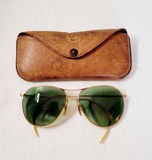 American Optical Calobar Aviator Sunglasses Green Fulvue 1/10 12KGF Vtg W/ Case