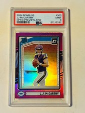 2024 Donruss Optic #303 J.J. McCarthy Rated Rookie Preview Pink RC PSA 9 Mint SP