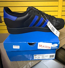 adidas Superstar II Low Top Leather Sneaker Core Black/Blue JQ2310 NIB