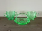 Vintage Woolworth Green Depression Uranium Glass 2 sugar bowls & candy dish