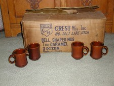 New Old Stock 4 Vtg Crestware Brown Restaurant Mugs Stoneware Cups