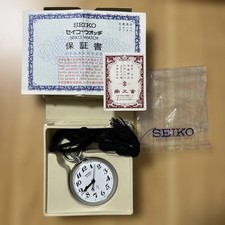 SEIKO Quartz Pocket Watch White Dial Black Strap Timepiece Authentic