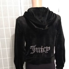 Juicy Couture Black Velour Track Jacket - Rhinestone Logo - WMNS Large - Zip