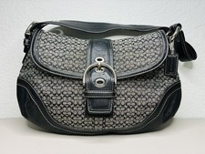 Coach Soho 6818 Black Leather and Canvas Signature C Vintage Shoulder Bag Small