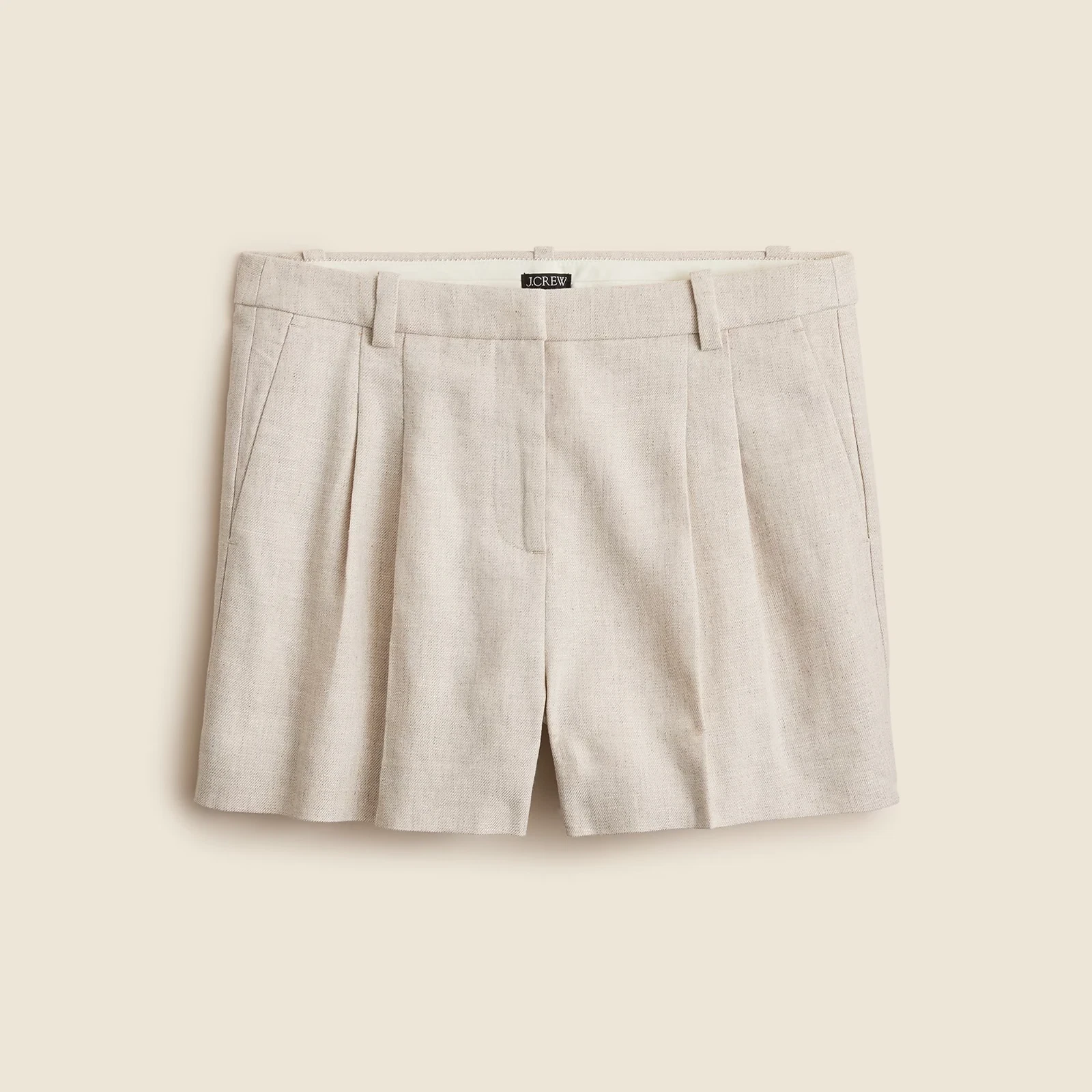 NWT J. Crew Lucia Short in Stretch Linen Blend Flax Ivory with pockets Size 10