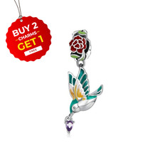 Bird and Flower S925 Sterling Silver Bead Charm for Nan Mum Wife Daughter Sister
