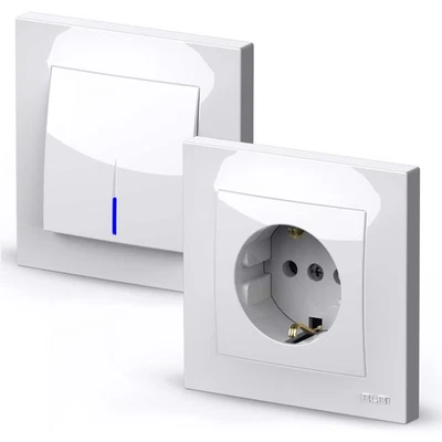 EL-BI Schuko Steckdose Steckdosen Lichtschalter Taster Wechselschalter VEGA Alpinweiss