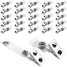 50 Pcs Metal ID Badge Clips with Clear PVC Straps,Heavy Duty Name Badge Holders