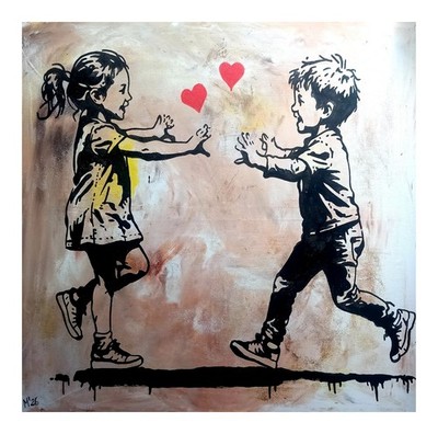 Original street art painting urban art canvas in Banksy style unique hand painted