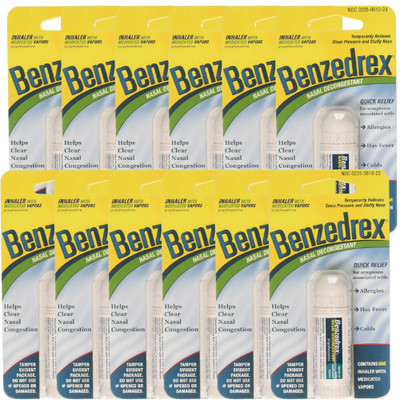 Benzedrex Nasal Decongestant Inhaler with Medicated Vapors Quick Relief 12 Pack