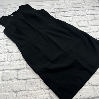 Talbots Petites Black Sleeveless Shift Dress Size 14P Round Neck Lined Classic