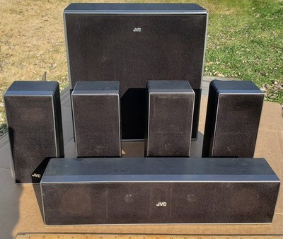 JVC Home Theater Speakers SP-THD5W Subwoofer etc   200W 3 Ohm Black Lot of 6