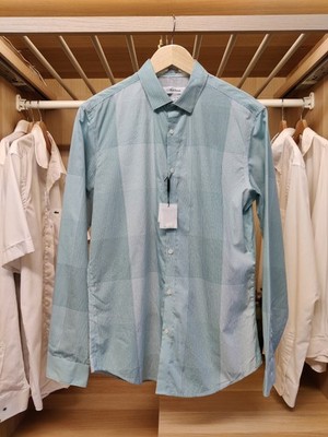 NEU MIT ETIKETT CALVIN KLEIN HEMD SMALL 14-14,5'' KARIERT AQUA GEKNÖPFT INFINATE COOL HERREN