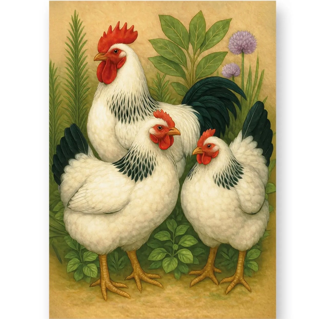 Light Sussex Chickens Poultry - Art Blank Greeting / Birthday Card  Birds Hens