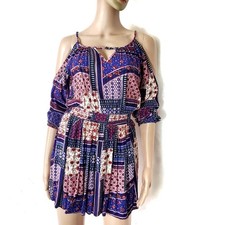 AEO Size XS Strappy Cold Shoulder Boho Patchwork Dress American Eagle Summer