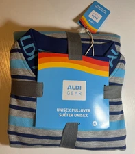 ALDI GEAR Unisex Striped Pullover Collection March 2024, Gray Multicolor Size M