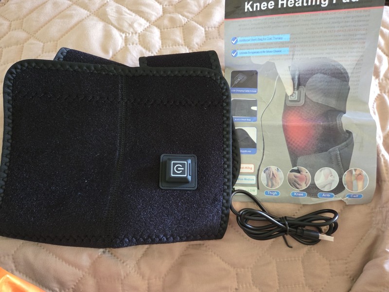 USB Heated Knee Brace Wrap Heat Therapy Pad Adjustable Support BlackUSB...
