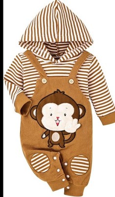 baby unisex corduroy overall set monkey appliqué. hoodie striped size 0/3 M