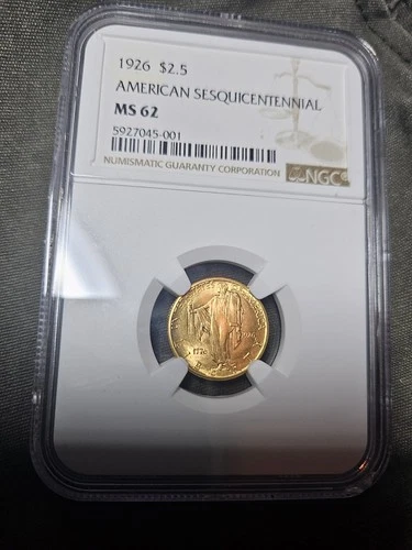 1926 Sesquicentennial Gold Commemorative Quarter Eagle Coin, $2.5.  Ms 62