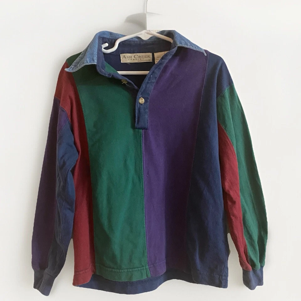 VTG Ash Creek Traders Boys 6 Athletic Rugby Color Block Polo Shirt Stripes Skate - Image 2 of 4