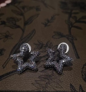 Authentic Gold Plated Star Stud Earrings Clear Pavé Rhinestone Butterfly Back vintage