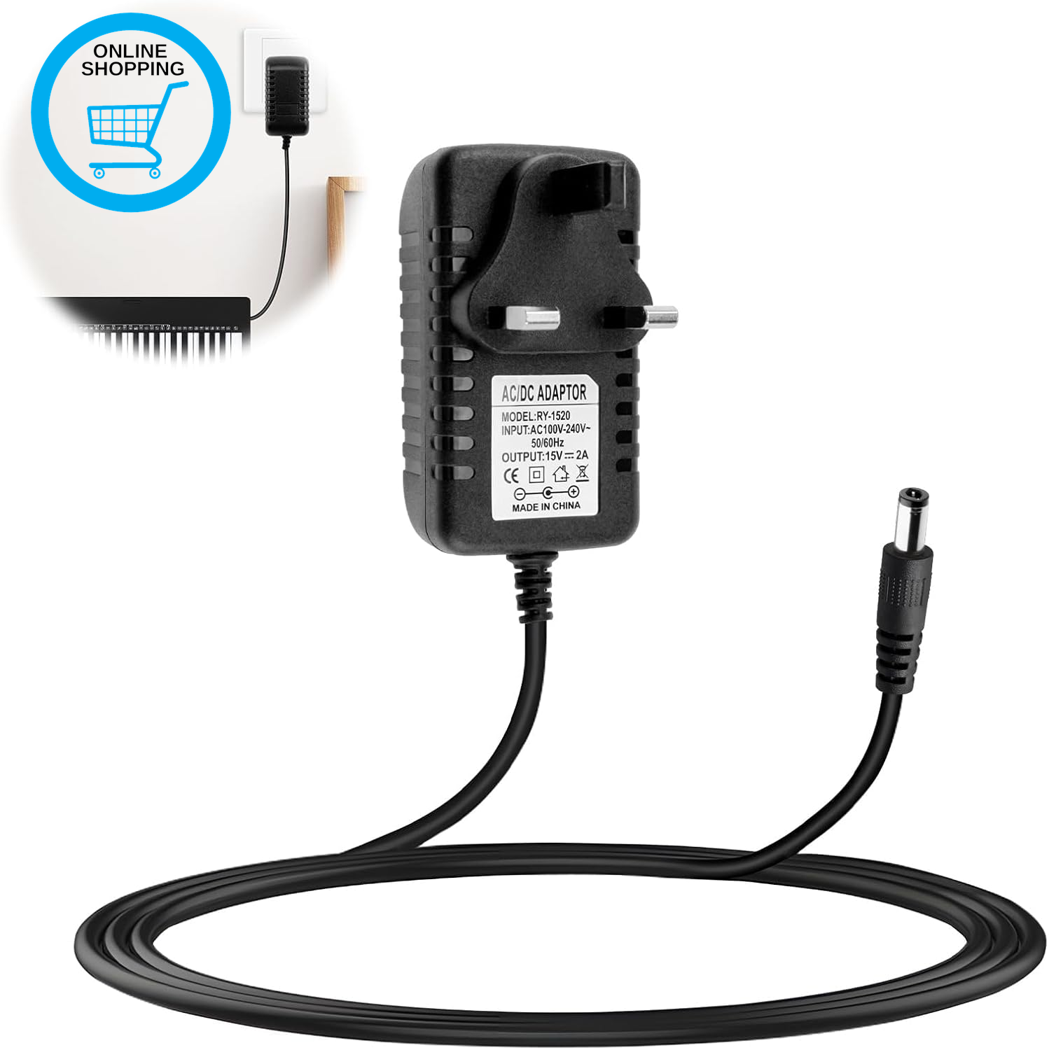15V 2A Power Supply Adapter, AC 100-240V 50/60Hz to DC Converter with 5.5Mm X 2.