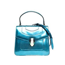 BVLGARI Serpenti Foreve Mini 18cm Blue Patent Leather  Crossbody Bag