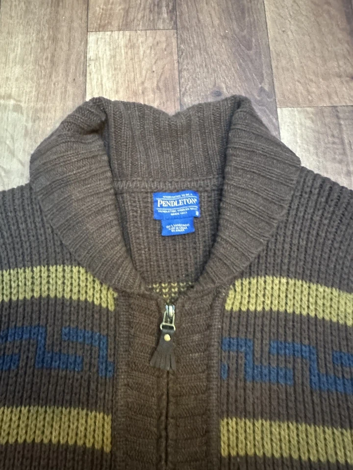 Cardigã FLAW Pendleton Westerly zíper completo suéter malha ocidental asteca masculino M  - Imagem 3 de 4