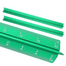 2 Pcs 12 Inch Imperial Architectural Triangular Scale Ruler Large Scale, Green