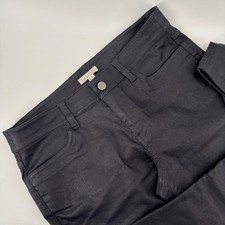 Eileen Fisher Women Slim Ankle Pant Sz 8 Black Coated Organic Cotton Quiet Chic