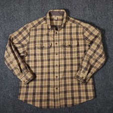 Woolrich Mens Wool Button Front Beige Brown Plaid Fits like Med / Large XL