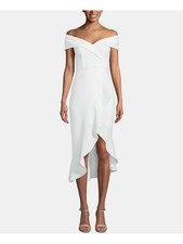 XSCAPE Womens Hi-Lo Tea-Length Dress Ivory Short Sleeve Evening Juniors 8