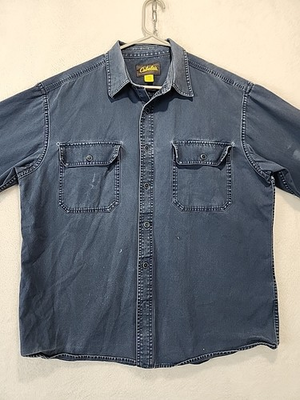 #ad Cabela#x27;s Shirt Men#x27;s L Cotton Canvas LS Button Up Navy Blue Hunting Outdoor Work $16.99