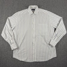 Canali Shirt Mens 17.5 White Stripe Dress Long Sleeve Made In Italy Cotton