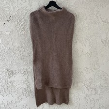 Mocha Brown Ribbed Knit Mock Neck Sleeveless Sweater Dress XS High Low