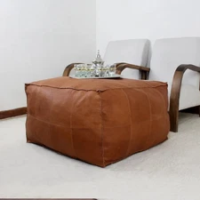 Leather Moroccan Genuine Ottoman Footstool Pouffe Unstuffed Brown 30'' Handmade