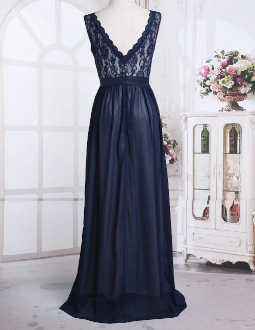 Damen Abendkleid Brautjungfern Lang Mintgrün Chiffon Spitze Gürtel Mint - Bild 3 von 4