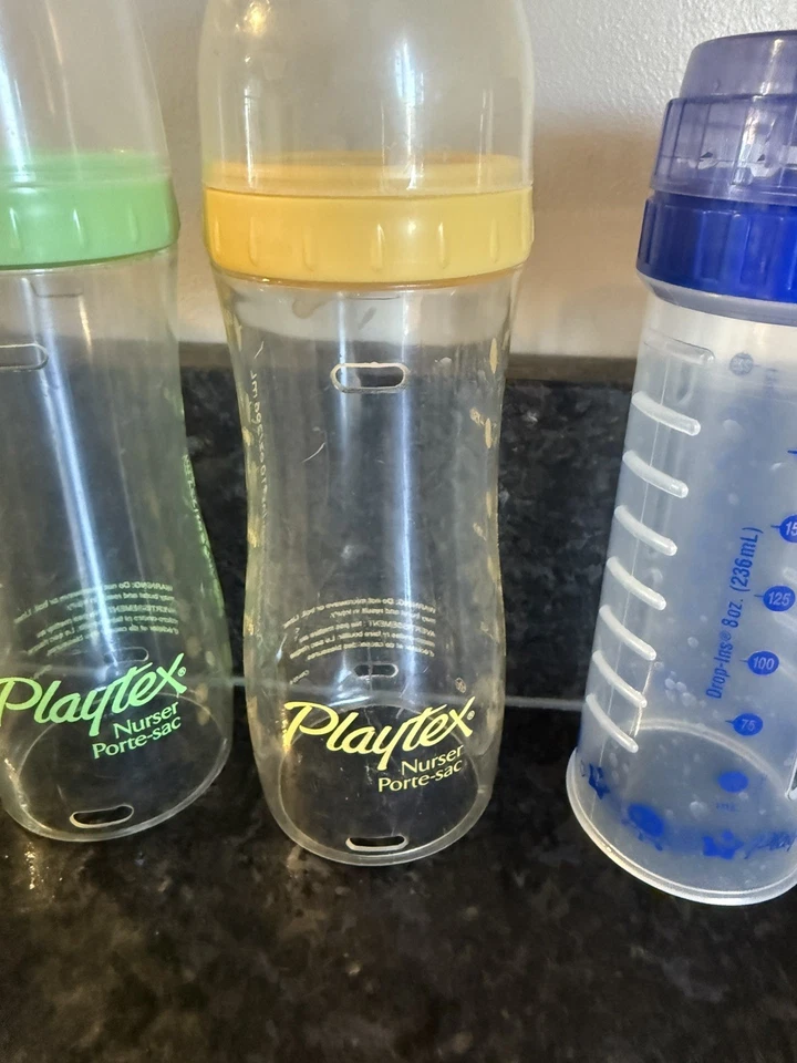 Lote de 8 biberones vintage Playtex Drop In Nurser + tapas + anillos MULTI Foto 4 de 4